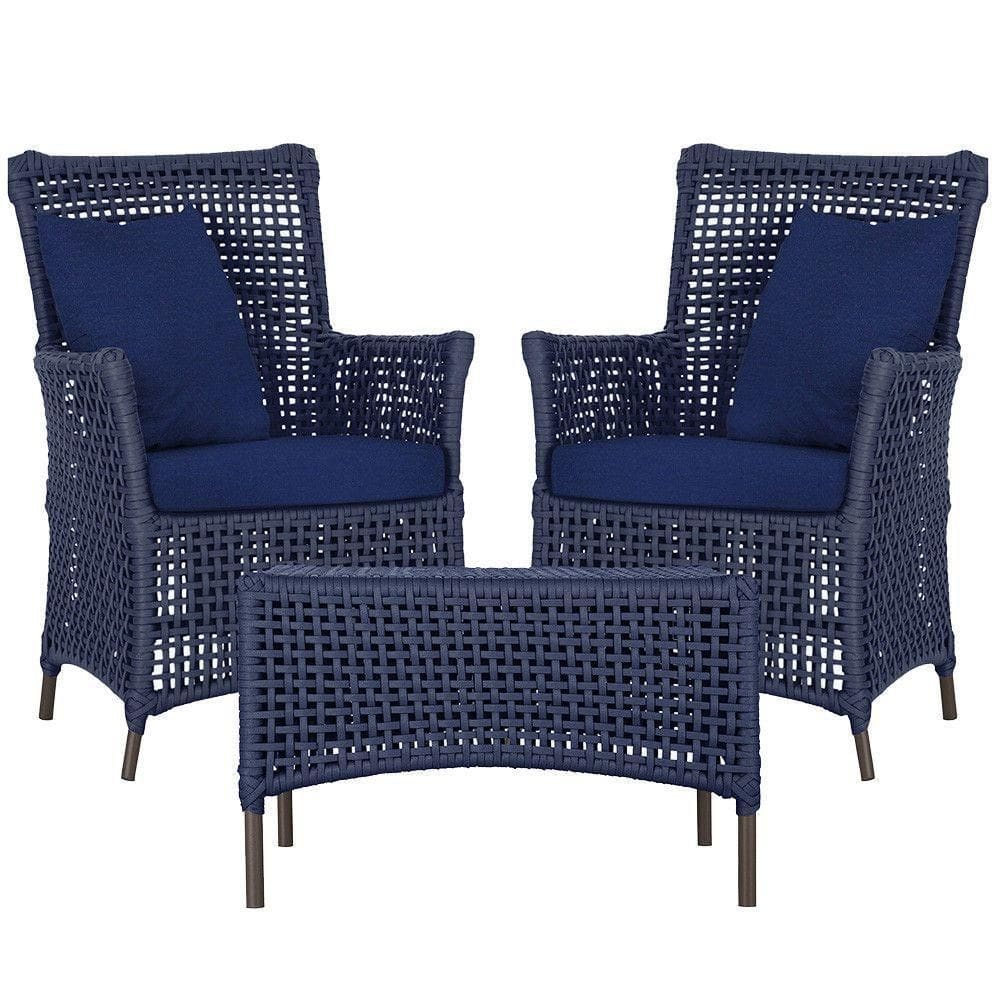 2 Poltronas E 1 Mesa Igapó Alumínio Marrom Corda Náutica E10 Azul