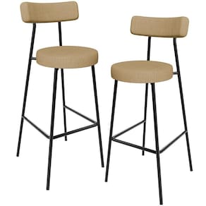 Kit 02 Banquetas Alta Bar Cozinha Sala De Jantar Em Aço Milão L02 Linho Bege Escuro