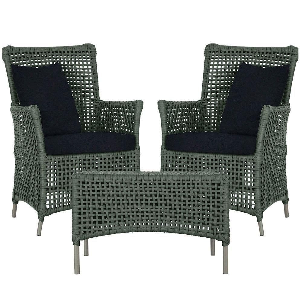 2 Poltronas E 1 Mesa Igapó Alumínio Fendi Corda Náutica E12 Verde