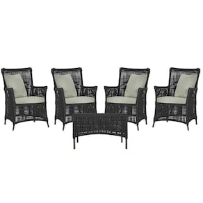 4 Poltronas E 1 Mesa Igapó Alumínio Marrom Corda Náutica E3 Preto
