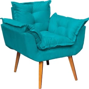 Poltrona Decorativa Alice Pé Trapézio 30cm Castanho - Azul-turquesa Suede