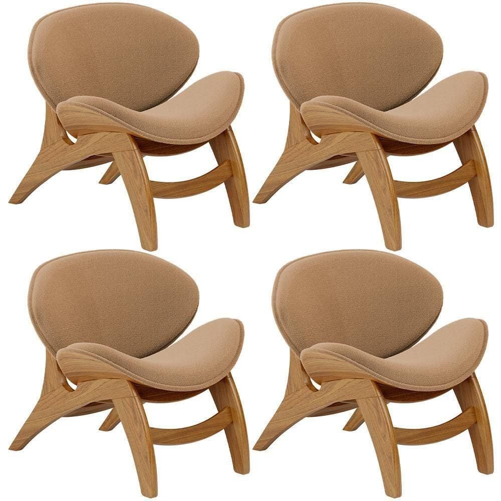 Kit 4 Poltronas Decorativa Orgânica Sala Living Kadosh L02 Bouclê Mostarda