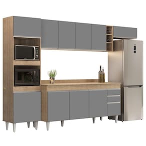 Armário De Cozinha Modulada 5 Peças Cp17 Balcão Com Tampo Castanho/cinza - Lumil