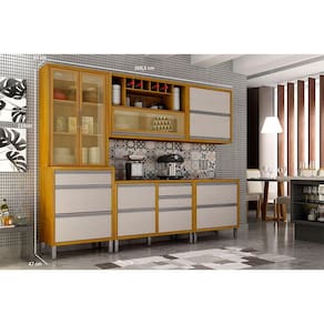 Cozinha Jade 5 Peças 8 Portas 6 Gavetas Cristaleira Cinamomo/off White