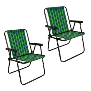 Kit 2 Cadeira de Praia Varanda Xadrez em Aço 110 kg Verde Mor