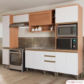 Cozinha Completa Thela Bárbara 5 Pçs C/ Balcão Freijó/branco