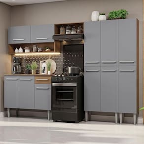 Armário De Cozinha Completa 261Cm Rustic/Cinza