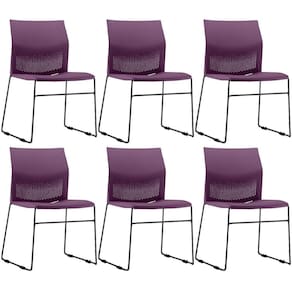 Kit 06 Cadeiras Empilhável Fixa Link F02 Base Aço Preta Roxo - Lyam Decor