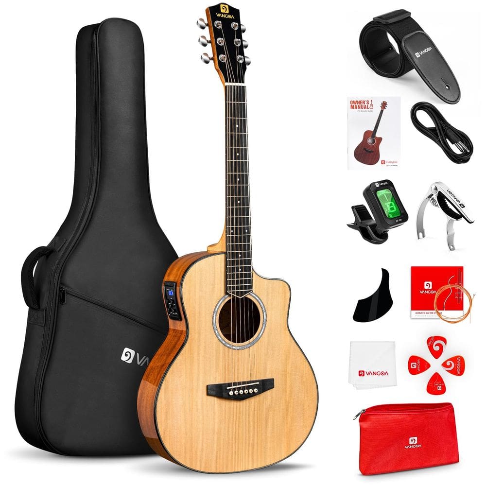 Guitarra acústica elétrica Vangoa tamanho 3/4 com sintonizador e equalizador