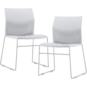 Kit 02 Cadeiras Empilhável Fixa Link F02 Base Aço Cinza Branco - Lyam Decor