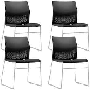 Kit 04 Cadeiras Empilhável Fixa Link F02 Base Aço Cinza Preto - Lyam Decor
