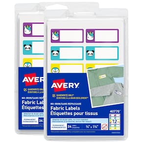 Etiquetas de nome de tecido Avery No-Iron Soft Pastels, pacote com 2 x 48