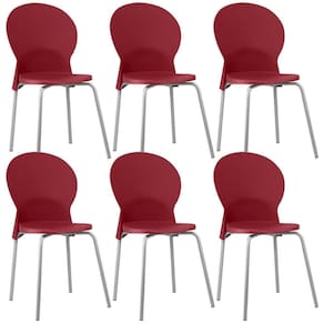 Kit 06 Cadeiras Para Sala De Jantar Cozinha Mond F02 Base Aço Cinza Vermelho - Lyam Decor