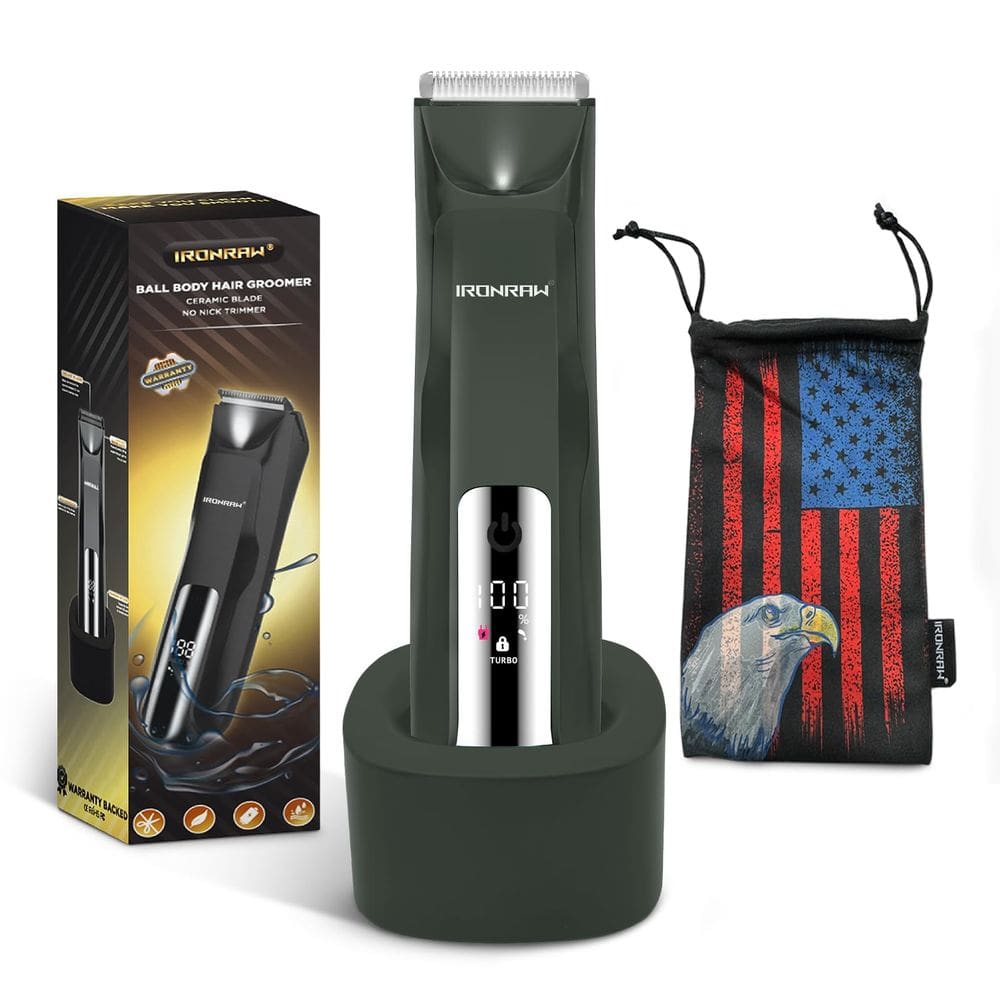 Aparador de pelos corporais Ironraw Ranger Green com luz à prova d`água