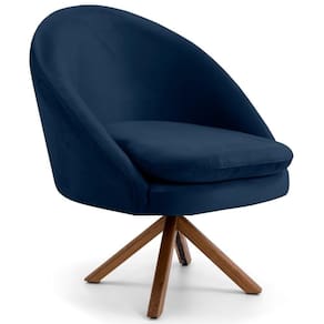 Poltrona Decorativa Sala De Estar Base Giromad Madeira Rafa B-304 Veludo Azul Marinho - Domi