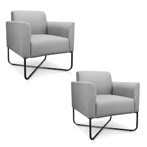Kit 2 Poltronas Decorativas Base Industrial X Preta Maressa S10 Suede Cinza