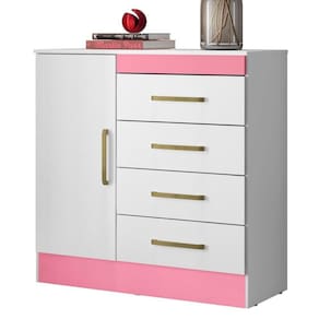 Cômoda P/ Quarto Flex 1 Porta 4Gav D02 Branco/Rosa/Branco