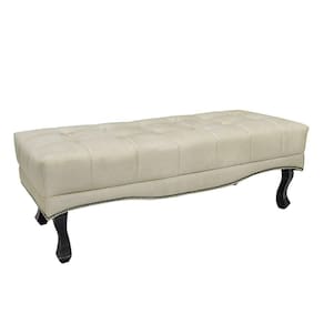 Recamier Decorativo 160cm Loewe Veludo Pés De Madeira Bege