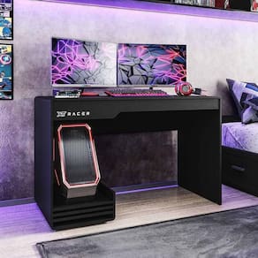 Mesa Gamer E Escritorio Line - Preto/logo Branco