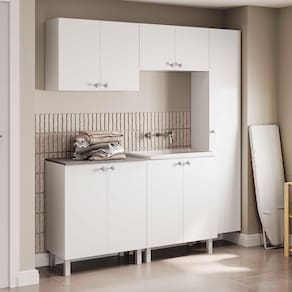 Conjunto Armário Multiuso Para Lavanderia Duo 5 Pçs Branco