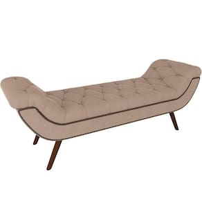 Puff Recamier Decorativo Com Tachas 160 Cm Santorini P05 Veludo Bege - Lyam Decor