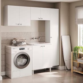 Conjunto Armário Multiuso Para Lavanderia Duo 4 Peças Branco
