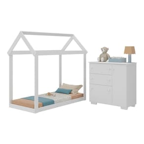 Quarto Infantil Cama Montessoriana/colchão/cômoda  Algodão Doce Multimóveis Mx4278 Branco
