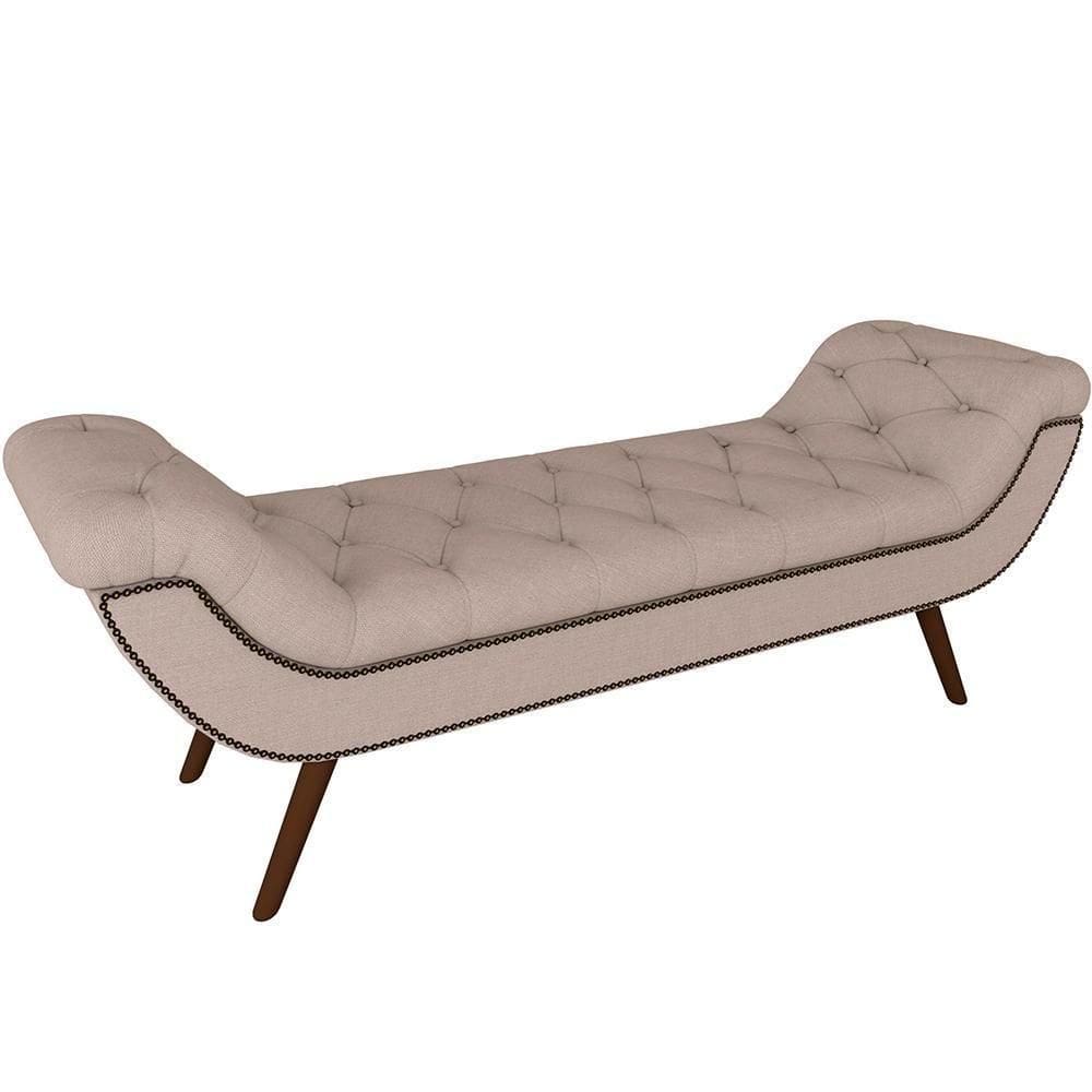 Puff Recamier Decorativo Com Tachas 195 Cm Santorini P05 Linho Bege - Lyam Decor