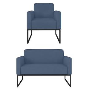 Kit Namoradeira E 1 Poltrona Preta S04 Suede Azul Marinho