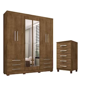 Guarda Roupa De Casal 6 Portas Com Espelho Londres E Cômoda 5 Gavetas Cannes Malbec Incorplac