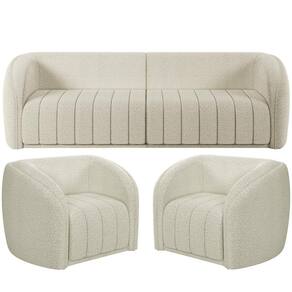 Kit Sofá 04 Lugares Para Sala 292 Cm Com 02 Poltronas Lazio M03 Bouclê Bege Claro - Lyam Decor