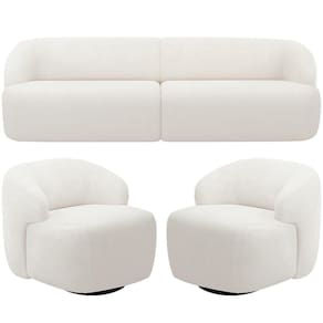 Sofá 4 Lugares Curvo Orgânico Com 02 Poltronas Living 280cm Barolo L06 Bouclê Branco