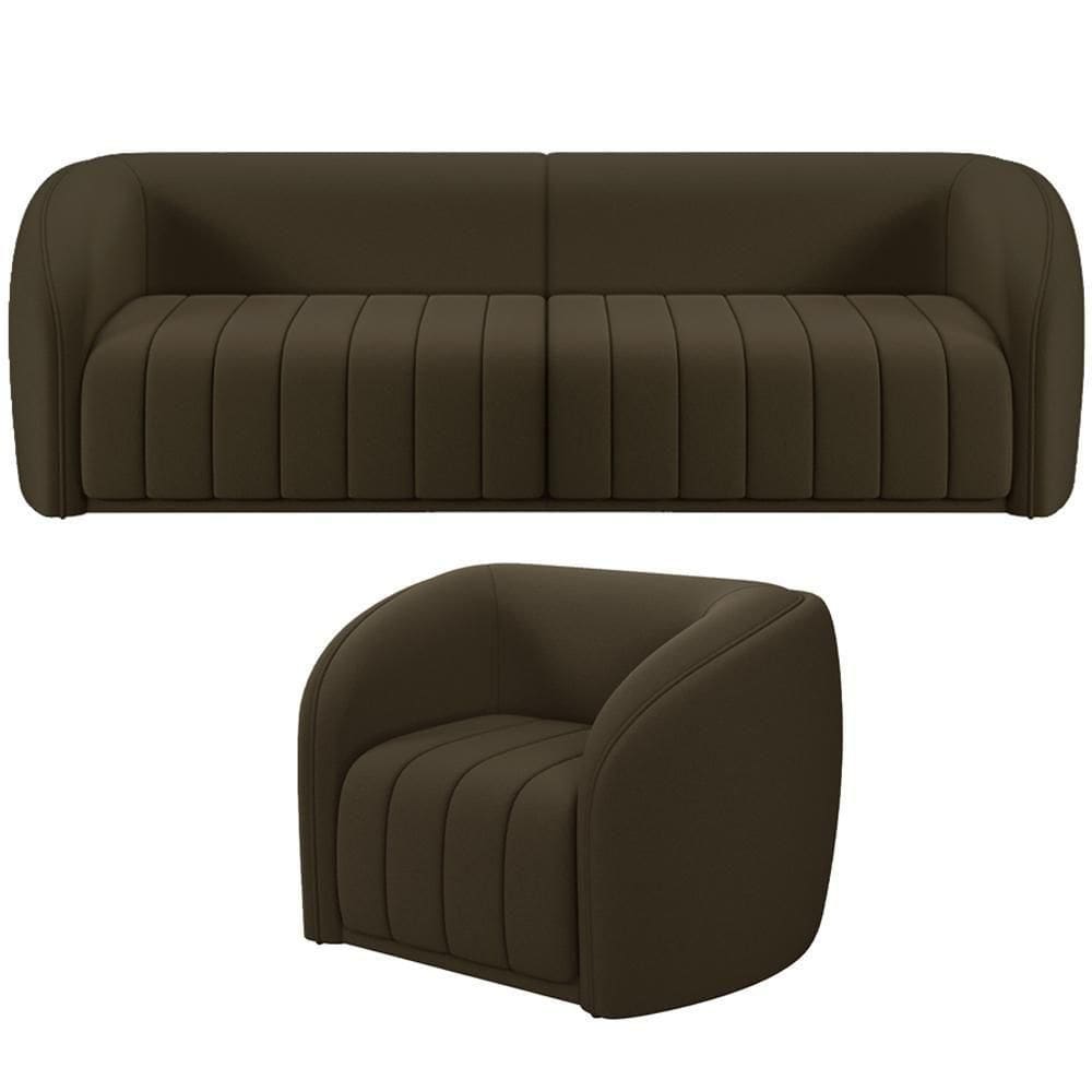 Kit Sofá 4 Lugares Para Sala Estar 292 Cm Com 01 Poltrona Lazio M03 Veludo Marrom - Lyam Decor
