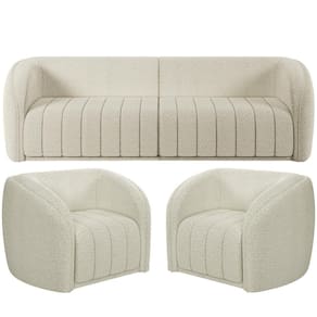 Kit Sofá 04 Lugares Para Sala 252 Cm Com 02 Poltronas Lazio M03 Bouclê Bege Claro - Lyam Decor