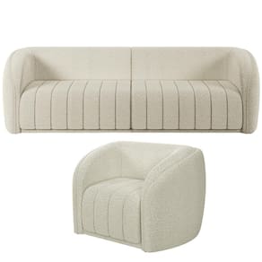 Kit Sofá 4 Lugares Para Sala Estar 292 Cm Com 01 Poltrona Lazio M03 Bouclê Bege Claro - Lyam Decor