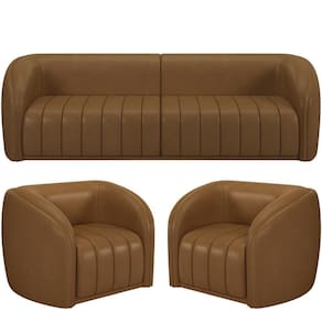 Kit Sofá 04 Lugares Para Sala 252 Cm Com 02 Poltronas Lazio M03 Couríssimo Whisky - Lyam Decor