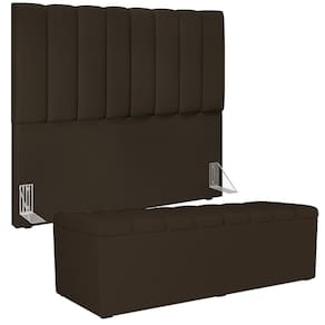 Kit Cabeceira Casal 140cm C/Calçadeira Recamier Baú Marrom