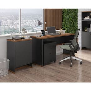 Conjunto Escritório Mesa Gaveteiro Balcão Berlin Vianossa Preto Naturale