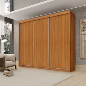 Guarda Roupa Casal Luxo Florença 100% Mdf c/ 3 Portas de Correr 5 Gavetas -Trilhos em Alumínio - Luapa - Freijó