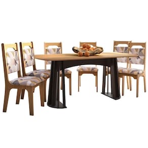 Mesa De Jantar Retangular 6 Cadeiras Freijó/preto/liso