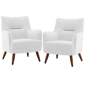Kit 02 Poltronas Fixa Pés De Madeira Corano Branco C-12