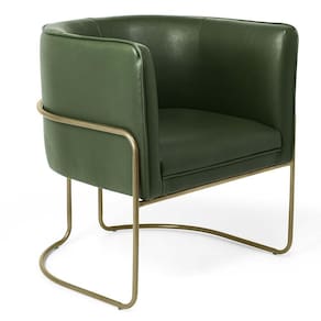 Poltrona Fixa Base De Aço Bronze Corano Verde Musgo B-89