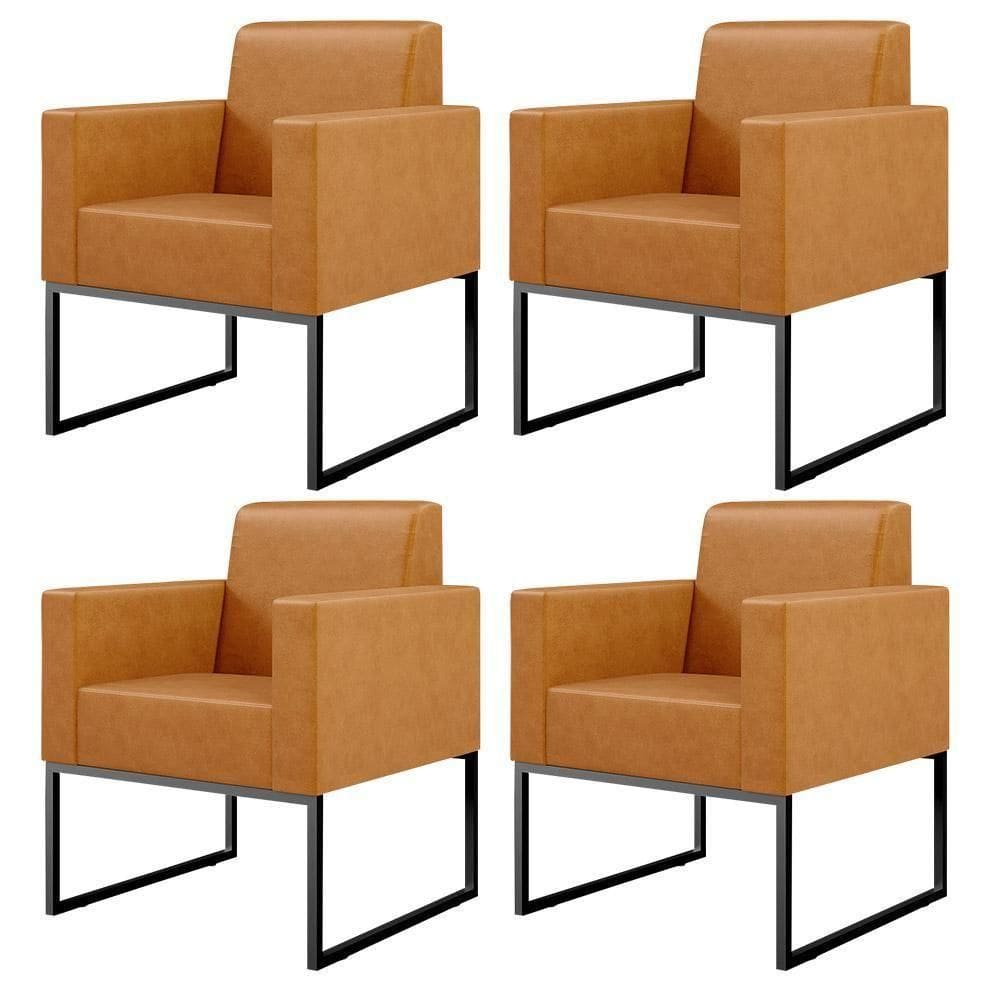 Kit 04 Poltronas Base Fixa Metal Helô L02 Whisky