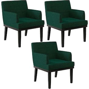 Kit 03 Poltronas Base Preto Beatriz W01 Bouclê Verde