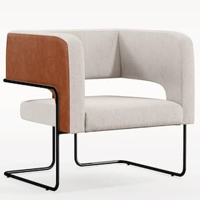 Poltrona Base Aço Preto Couríssimo Camel B-14 Linho Cru
