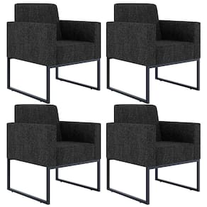 Kit 04 Poltronas Base Fixa Metal Helô L02 Linho Chumbo