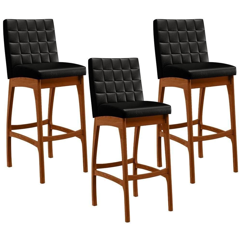 Kit 03 Banquetas Altas Mila Preto