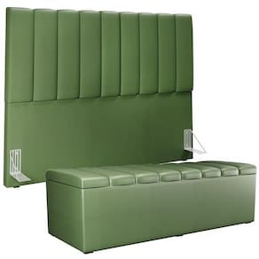 Kit Cabeceira Casal Queen 160cm Calçadeira Baú Verde Musgo