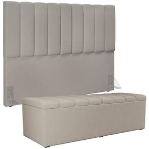 Kit Cabeceira Casal Queen 160cm Com Calçadeira Baú Bege