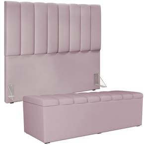 Kit Cabeceira Casal 140cm C/Calçadeira Recamier Baú Rosê